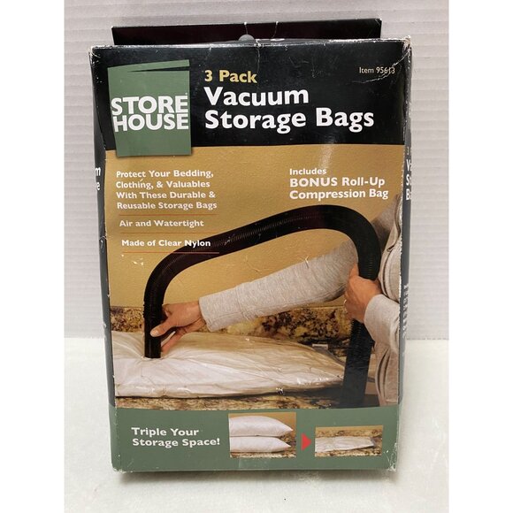 Storehouse 3 Pack Vacuum Storage Bags Includes 1 Large 2 Medium 1 Bonus Roll-Up - Picture 2 of 2